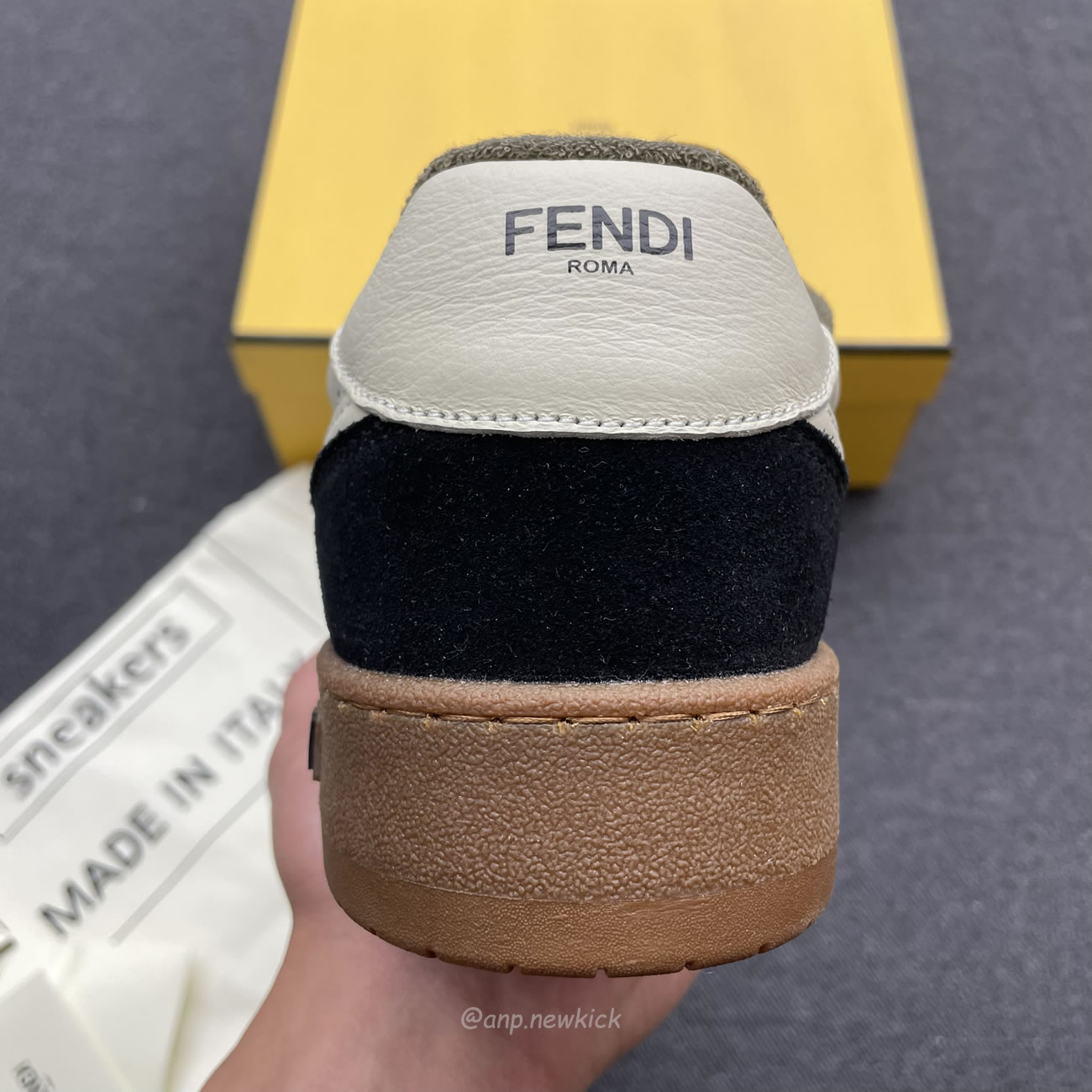 Fendi Match Cream Black White Suede And Leather Low Top Sneakers (15) - newkick.cc